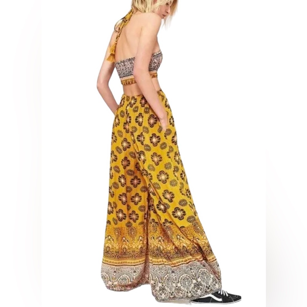 Free People Mariabelle Yellow Mustard Jumpsuit Moraccan Size Medium - Picture 2 of 6